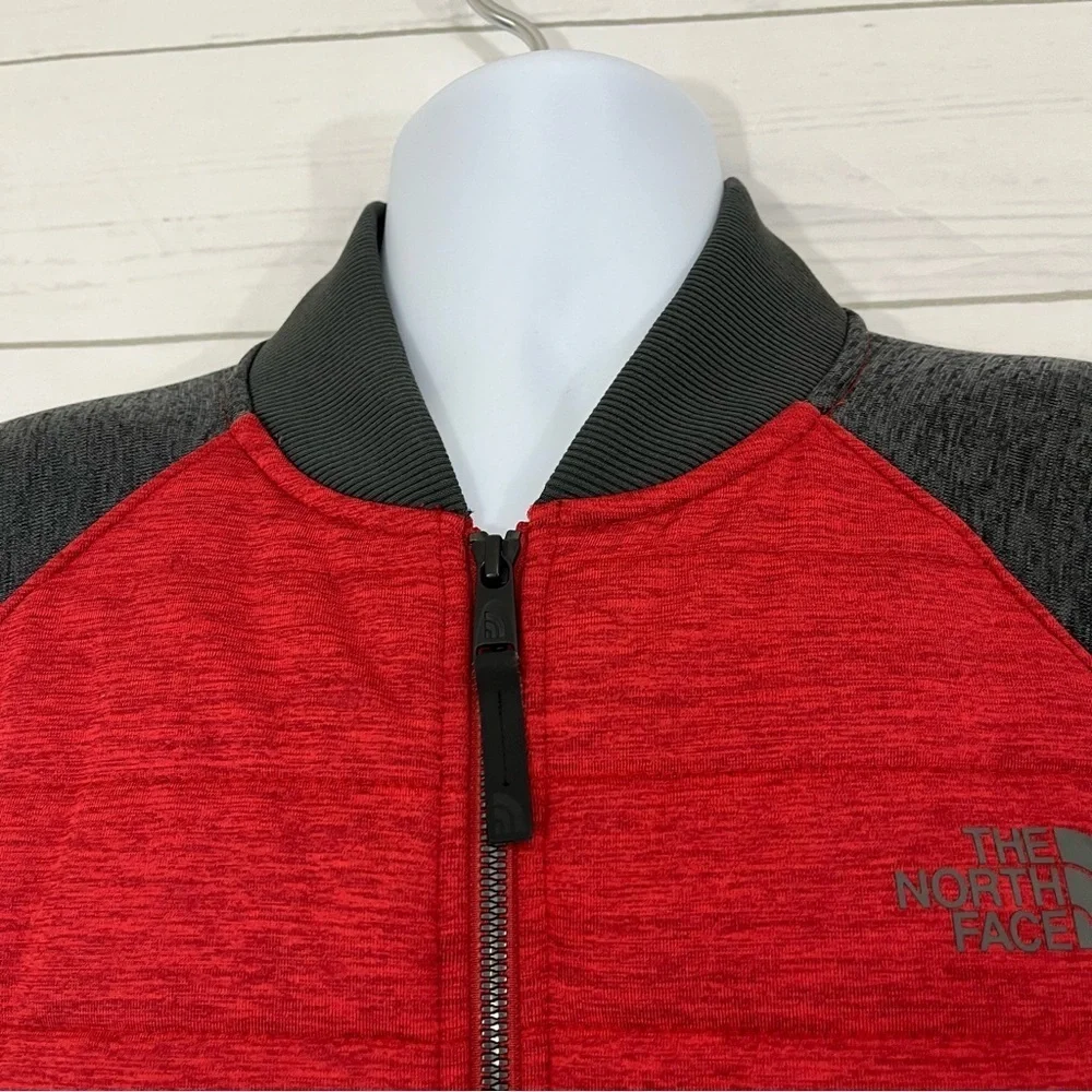 The North Face Red Gray Zipper Quilted Bomber Insulated Jacket
